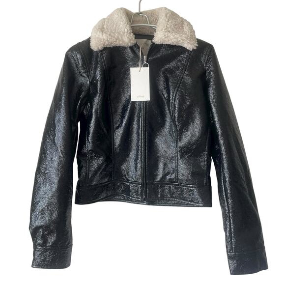 Aritzia Wilfred Faux Leather Sherpa Jacket Zip Up in Black Size Small - Picture 1 of 8